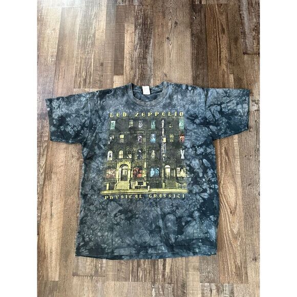 Vintage Led Zeppelin Physical Graffiti Large T-Shirt Single Stitch Liquid Blue